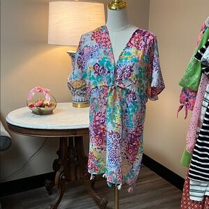 Colorful Floral Tie-Front Tunic Swimsuit Cover